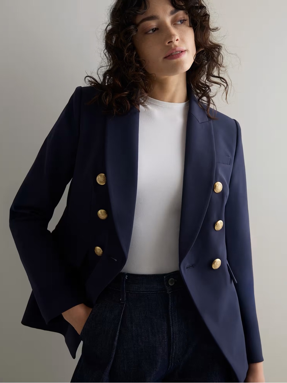QUINCE Navy Scuba Captain's Convertible Blazer, Size LARGE